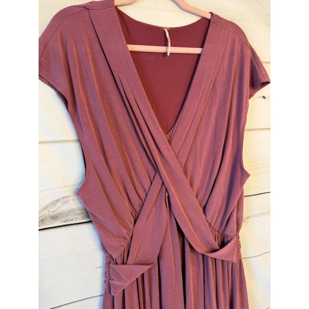 Free People Mauve Plum Crisscross Drape V-Neck Modal Jersey Mini Dress Large